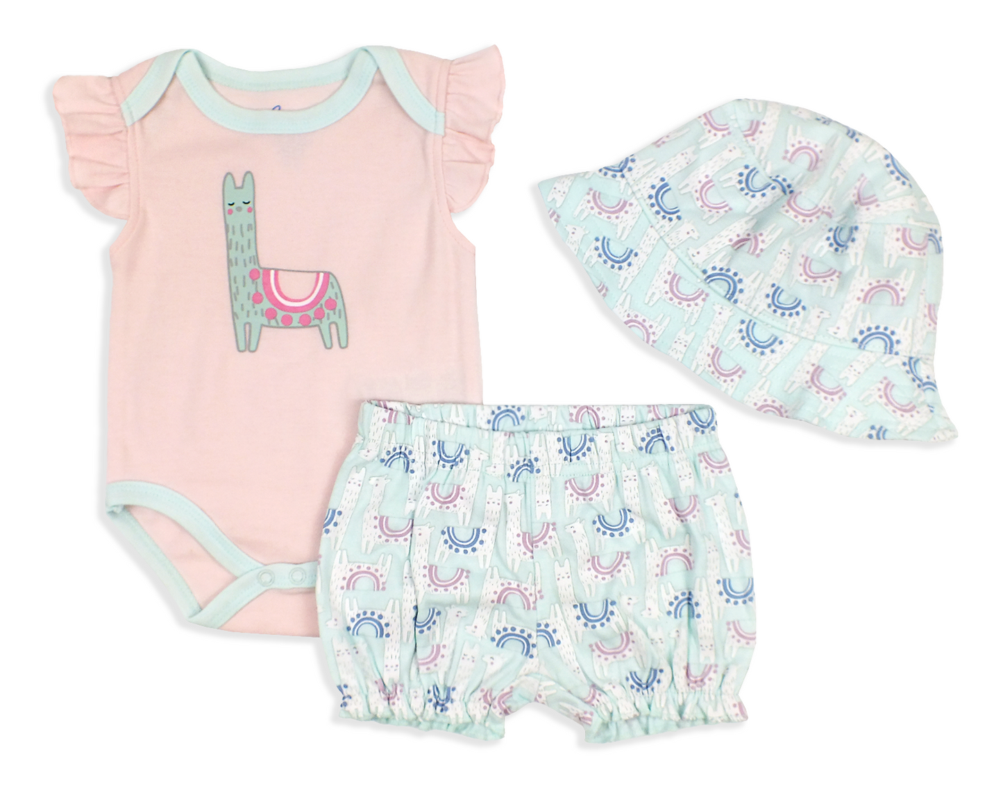 Spencer's Little Cuties 3pc Set - Pink & Aqua Llama