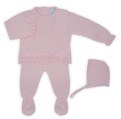 Pink Classic Knitted 3pc Set - 0-3mo.