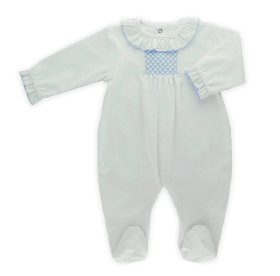 Classic 100% Cotton Sleep N' Play With Blue Details - 0-3mo.